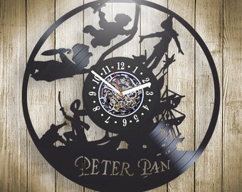 Peter Pan Characters Vinyl Record Wall Clock, Modern Decoration for Boys Room, Unique Wall Art, New Year Gifts for Friend