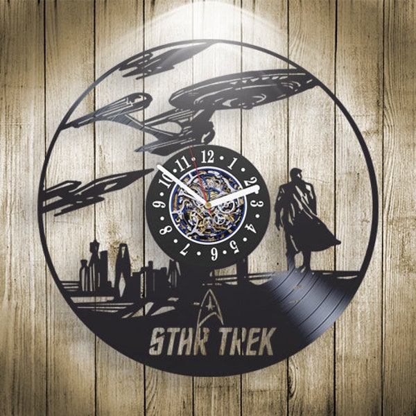 Horloge murale de disque vinyle Star Trek, décoration intérieure moderne, art mural original, idée de cadeau d’anniversaire pour petit ami, cadeau d’amateur de cinéma