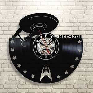 Relógio silencioso com disco de vinil de nave espacial de filme, decoração de parede de Star Trek, decoração de sala de estar, ideia de presente de Natal para ele, presente para amantes de filmes