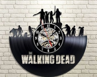 Walking Dead Vinyl Record Wall Clock, Home Decor for Movie Lover, Unique Art for Wall, Halloween Gifts for Men, Zombie Silhouette