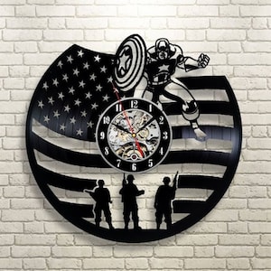Captain America Movie Vinyl Record Clock, Avengers Superhero Home Decor, Modern Wall Art for Bedroom, Halloween Gift Idea for Men