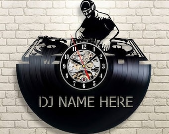 DJ Logo Vinyl Record Wall Clock, Modern Living Room Decor, Unique Wall Art for Music Lover, Anniversary Gift Idea for Husband