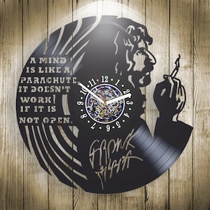Orologio da parete con disco in vinile di Frank Zappa, arte con citazioni uniche per l'arredamento della casa, idea regalo di Natale per gli amanti della musica, arte da parete in vinile vintage