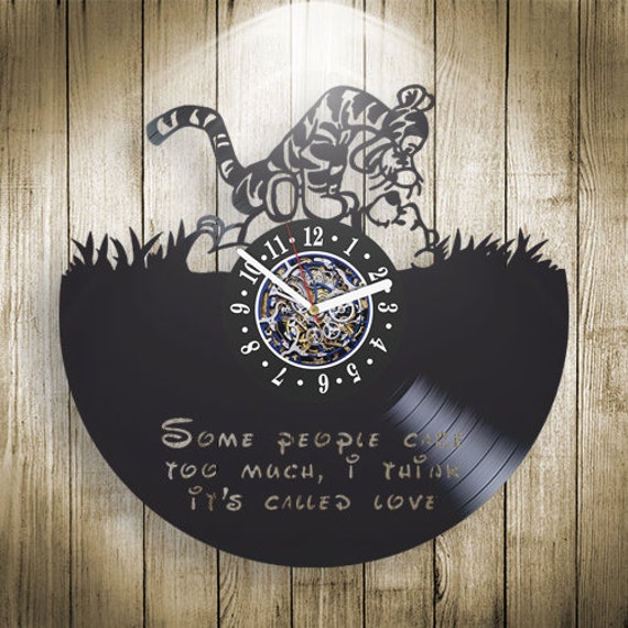 Winnie the Pooh Tiger Vinyl Record Clock, Kids Room Decor, Quotes Wall Art, Birthday Gift Idea for Son, Vintage Handmade Clock