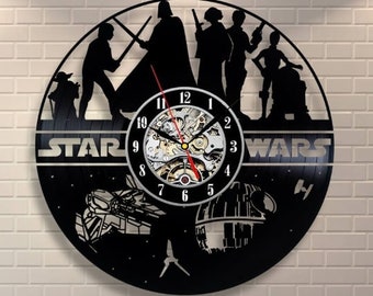 Star Wars Characters Vinyl Record Wall Clock, Star Wars Movie Art, Modern Decor Diy for Office, Christmas Gift Idea for Coworker