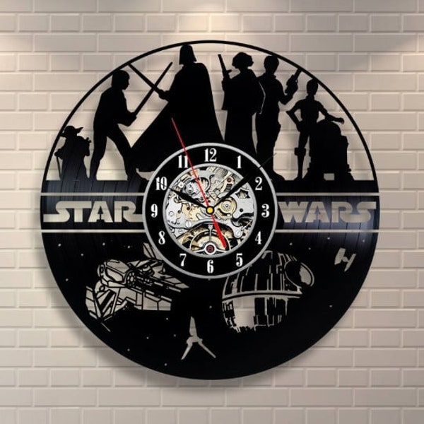 Star Wars Characters Vinyl Record Wall Clock, Star Wars Movie Art, Modern Decor Diy for Office, Christmas Gift Idea for Coworker