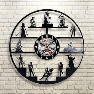 Star Wars Characters Silhouette Vinyl Record Clock, Vintage Art, Unique Wall Decor for Living Room, Wedding Gift Idea for Couple