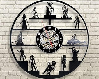 Star Wars Characters Silhouette Vinyl Record Clock, Vintage Art, Unique Wall Decor for Living Room, Wedding Gift Idea for Couple