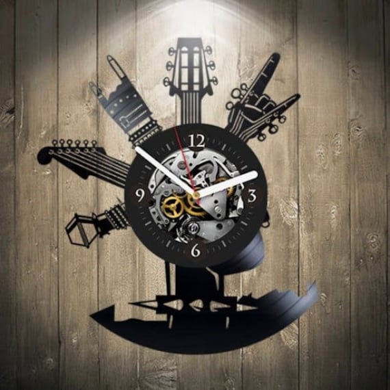 Guitar Vinyl Record Wall Clock, Electric Guitar, Modern Wall Art for Home Decor, Housewarming Gift Idea for Musician