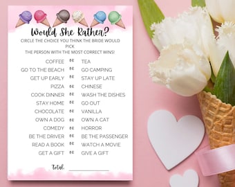 Printable Bridal Shower Game - Would She Rather? - She's Been Scooped Up - Ice Cream Themed Bridal Shower