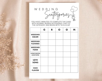 Hochzeit-Scattergories-Spiel: Spaß Brautparty, Verlobungsparty (Druckbare PDF)