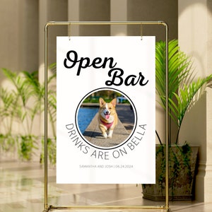 Personalized Pet Photo Wedding Bar Sign: Custom Dog Cocktail Menu (Canva Template)