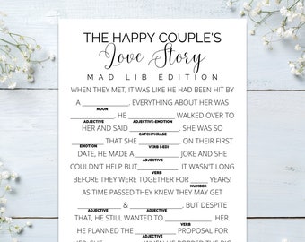 Bridal Mad Libs - Printable Bridal Shower Game - The Happy Couple's Love Story Mad Lib Edition - Wedding Mad Libs