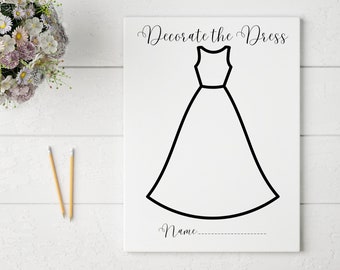 Wedding Dress Coloring Page: Kids&#39; Activity, Bridal Shower (Printable/Instant Download)