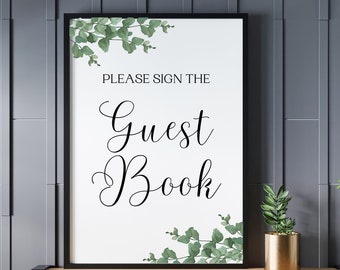 Wedding Guest Book Sign - Greenery Decorations - Bridal Shower Table Sign - Printable / Instant Download