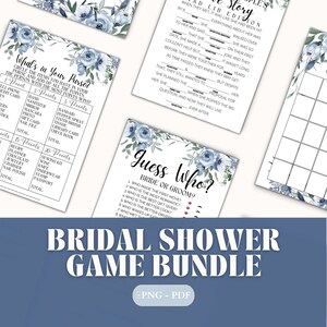 Juegos de despedida de soltera en azul polvoriento / Juegos minimalistas para fiestas de bodas / Bingo para novias o novios / Descarga digital / Despedida de soltera elegante