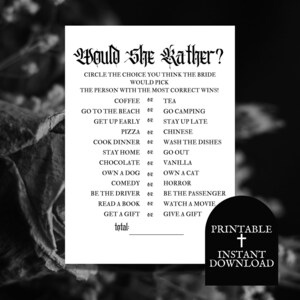 Would Show Rather - Bridal Shower Game - Printable / Instant Download - Gothic Halloween Themed Shower