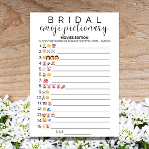 Bridal Emoji - Printable Bridal Shower Game - Wedding Emoji Game -  Movies Edition - Modern Minimalist