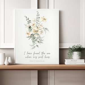 Watercolor Floral Bible Verse Wall Art - Song of Solomon 3:4 - Christian Home Decor - Digital Download - Wedding Gift Inspirational Artwork