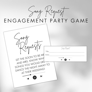 Game verzoek om lied voor verlovingsfeest: afdrukbare uitnodigingskaarten en bord voor bruiloft-dj | Minimalistisch ontwerp | Directe digitale download
