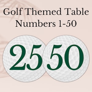 Decoração para festa de golfe - Números de mesa para impressão de 1 a 50 - Decoração para mesa de bola de golfe - Festa de aniversário ou aposentadoria de golfe - Download instantâneo