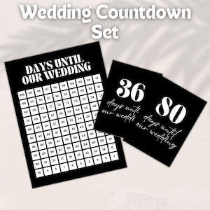 Schwarz & weiß Hochzeit Countdown Kalender - Moderne druckbare Hochzeit Countdown Karten - Digitaler Download Hochzeit - Schreibtisch Dekor für Zukünftige