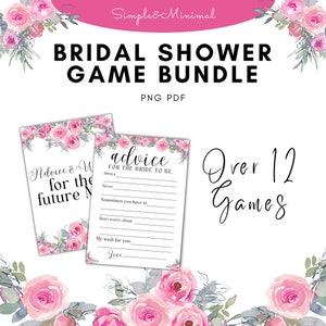 Watercolor Floral Bridal Shower Games: Minimalist Wedding (PDF & PNG)