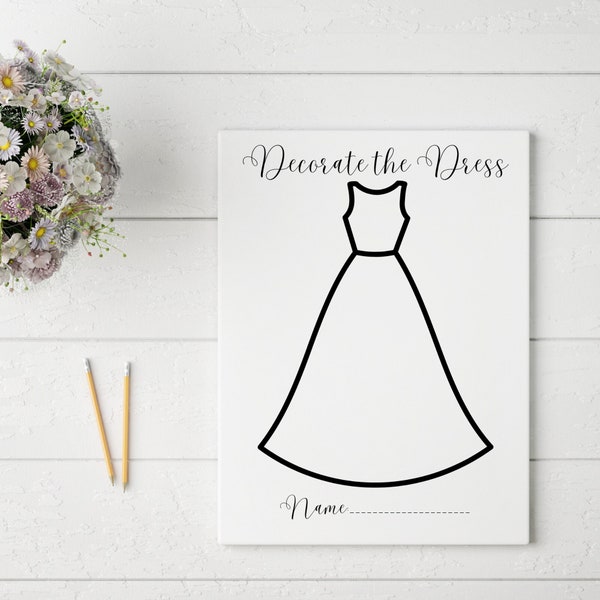 Wedding Kids Table - Decorate the Dress Coloring Page  - Wedding Activities for Kids - Printable/Instant Download