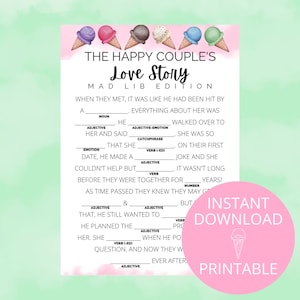 Ice Cream Bridal Shower Mad Libs Game: Love Story Printable (PDF)