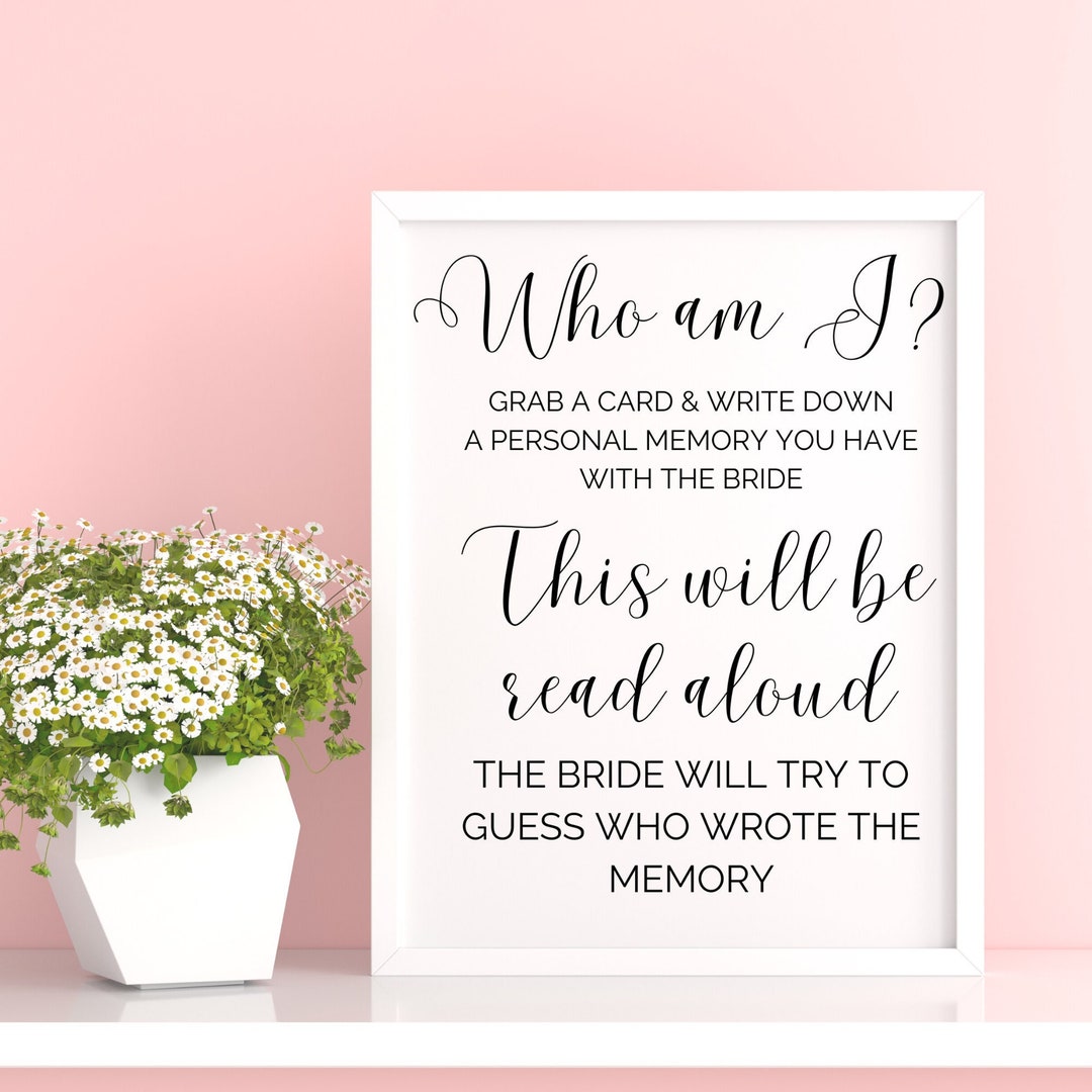 Printable Bridal Shower Game Who Am I Bridal Shower Game Etsy