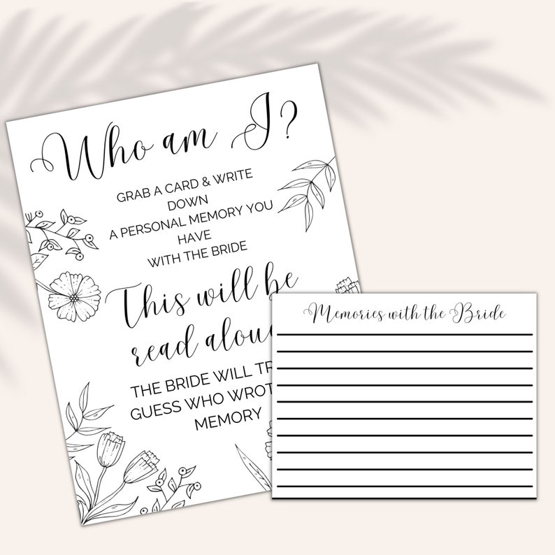 Printable Bridal Shower Game Who Am I Bridal Shower Game Minimalist