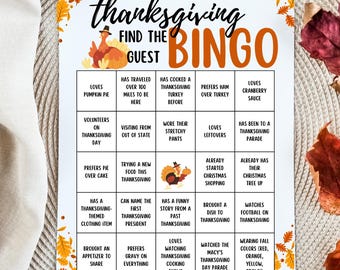 Thanksgiving Finde den Gast Bingo: Feiertagspartyspiel (Instant Download)