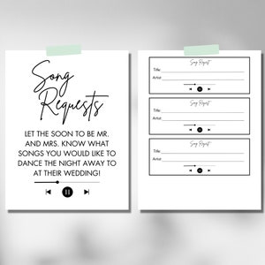 Carte de demande de chanson de fête de fiançailles - demande de DJ de mariage minimaliste imprimable - insertion de RSVP de mariage - jeu de douche nuptiale - téléchargement immédiat