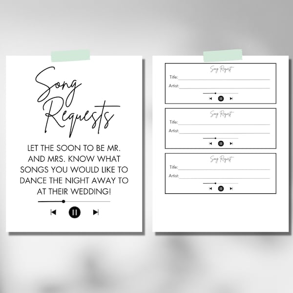 Engagement Party Game | Minimalist Song Request Card | Printable Wedding DJ Request | Request RSVP Insert | Wedding Planning