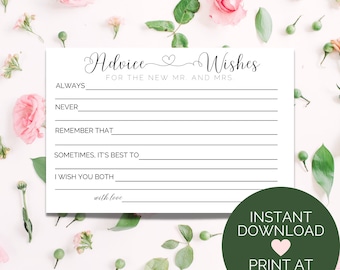 Wedding Advice  - Guest Book Alternative - Advice and Wishes - Instant Download / Print at Home - Modern Guest Book Idea