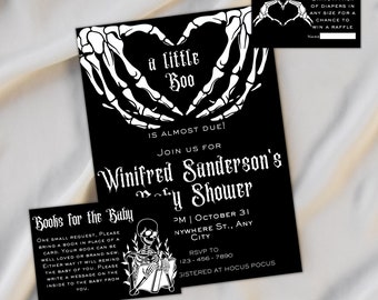 Halloween Baby Shower Invitation: Gothic Skull Hands (Canva Template)