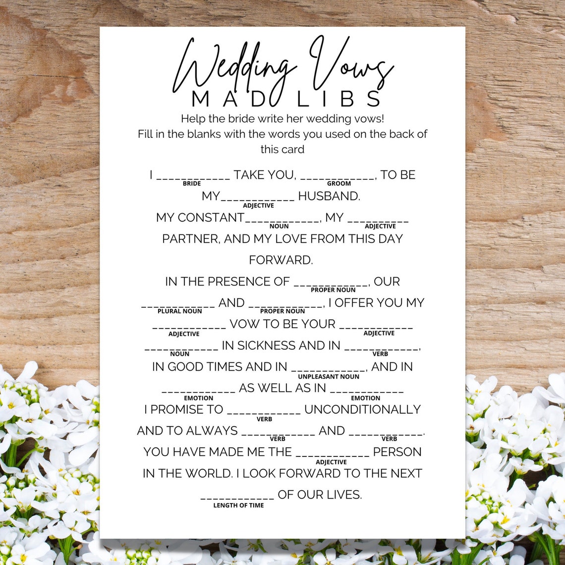 Printable Bridal Shower Game Wedding Vows Mad Libs Wedding Madlib Mad ...