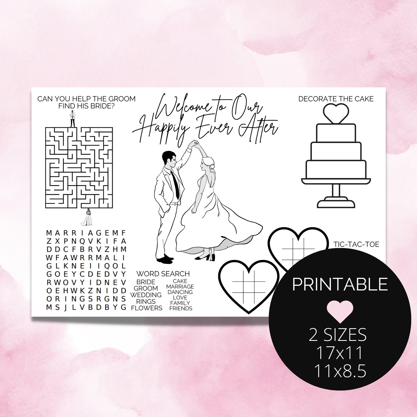 Wedding Kids Table Printable Placemat Modern Minimalist Kids Coloring ...