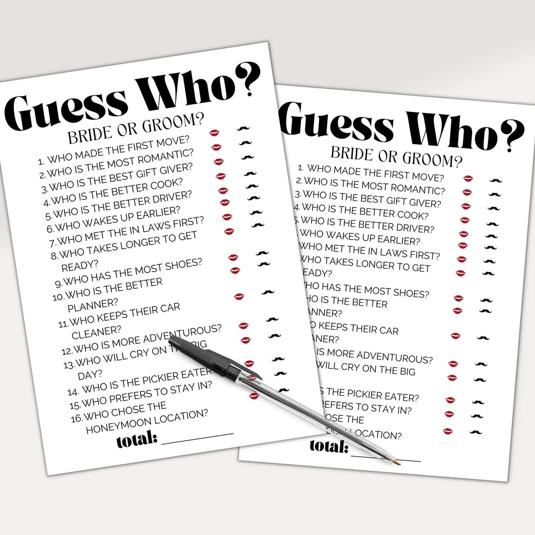 Printable Bridal Shower Game Guess Who Bride or Groom Bridal Shower ...