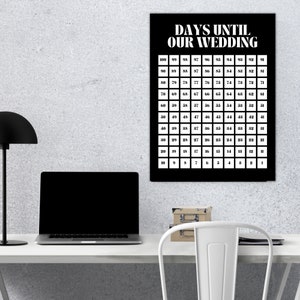 Affiche du compte à rebours de mariage noir et blanc - cartes de compte à rebours de mariage imprimables modernes - mariage en téléchargement numérique - décoration de bureau pour la future mariée