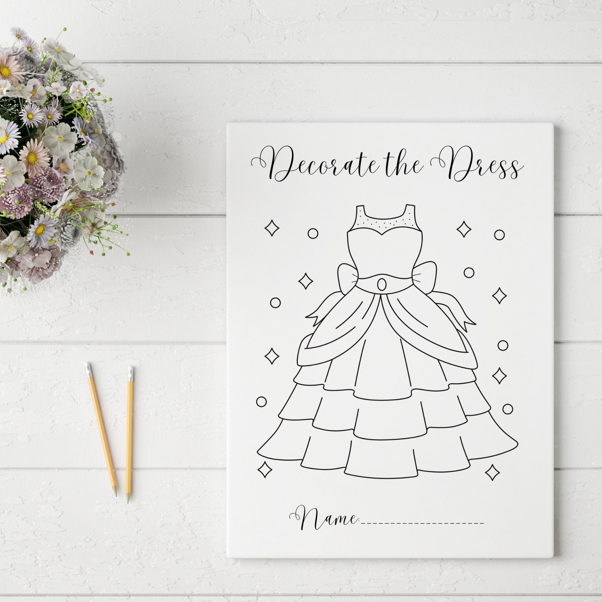 Wedding Dress Coloring Page: Kids' Reception Activity (Digital Download)