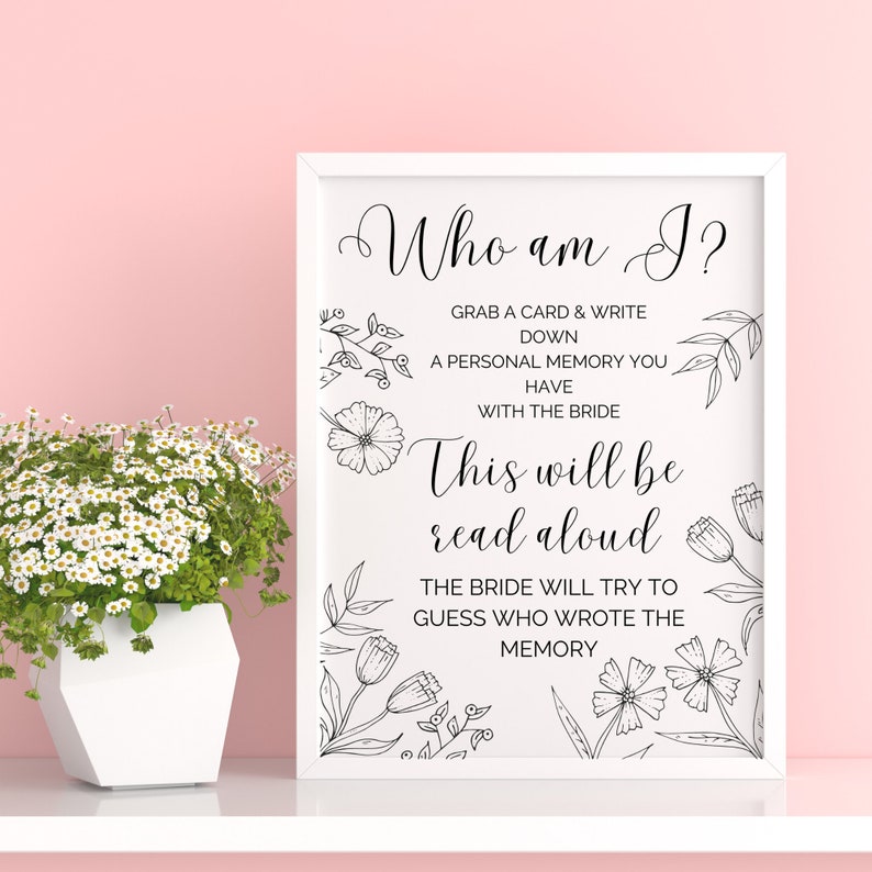 Printable Bridal Shower Game Who Am I Bridal Shower Game Minimalist