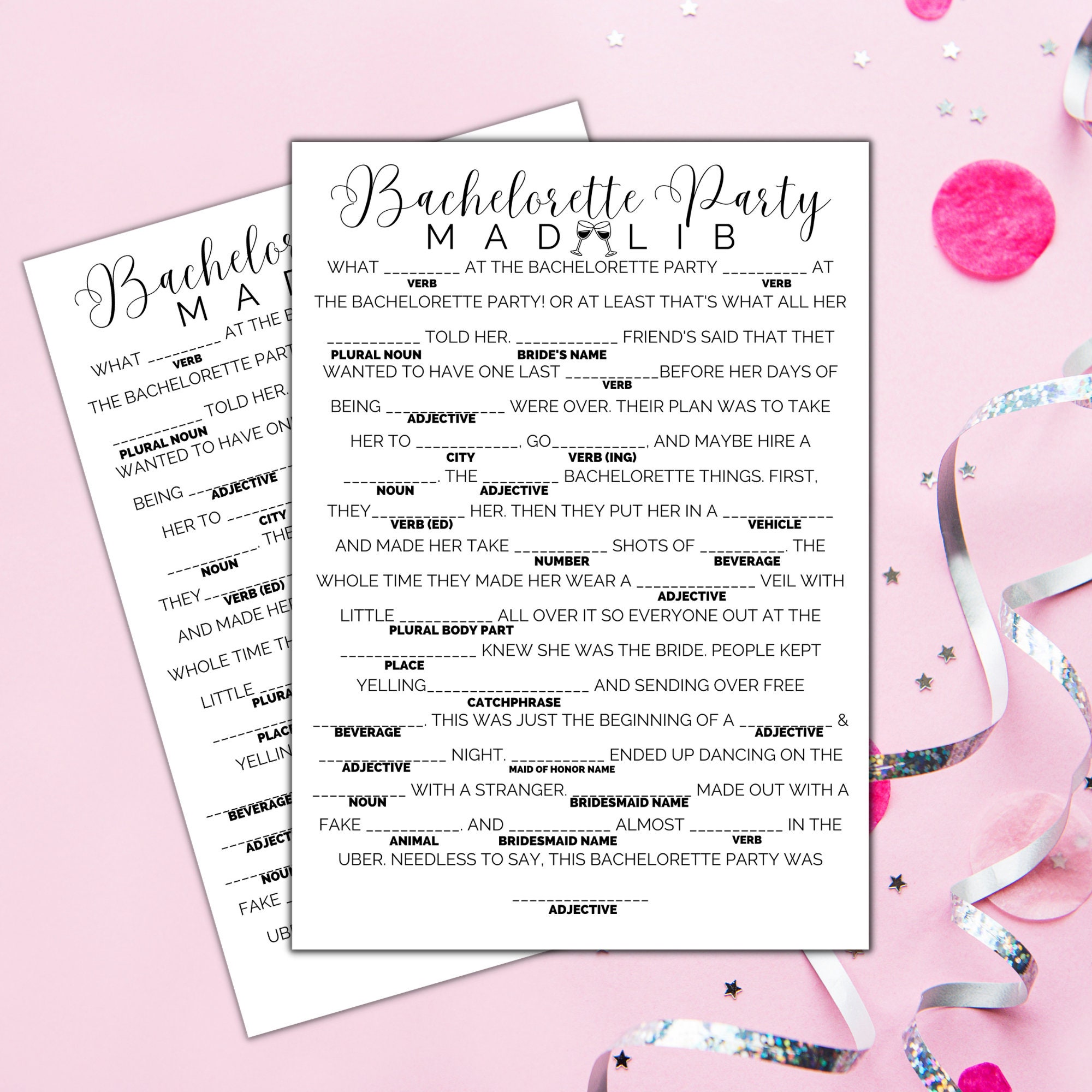 Bachelorette Party Mad Lib Bridal Mab Libs Bachelorette Game Hen Party ...