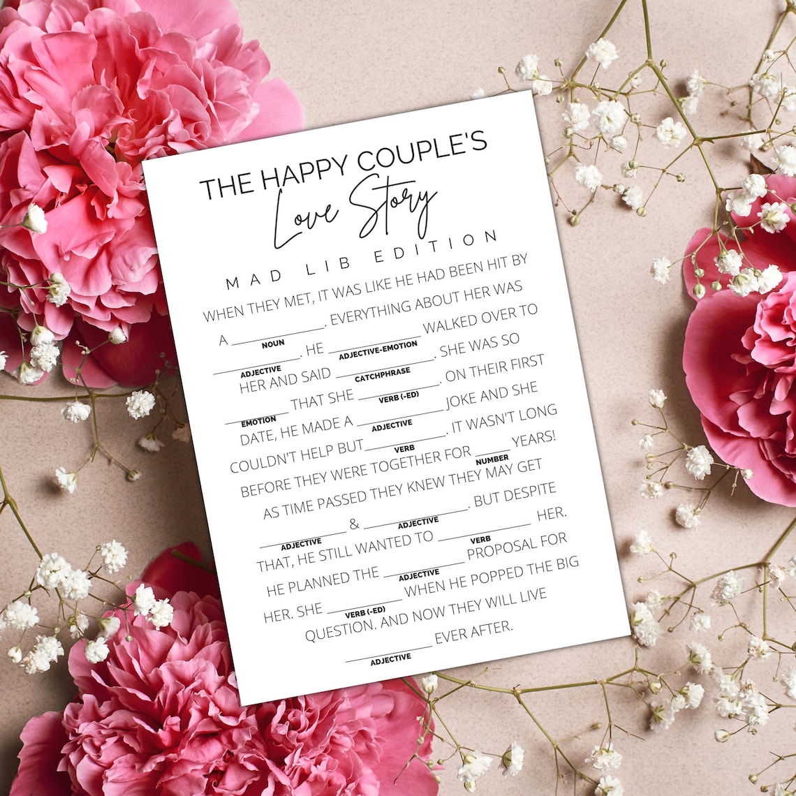 Bridal Mad Libs the Happy Couple's Love Story Mad Lib Edition Printable ...