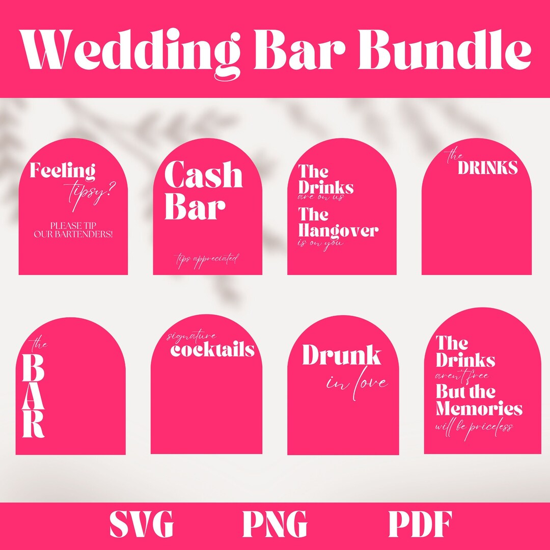 Wedding Bar Menu Bar Signage Wedding Bar Drink Menu SVG Bubblegum Pink
