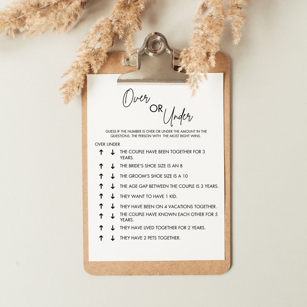 Engagement Party Game | Over or Under | Couples Shower Game | Bridal ...