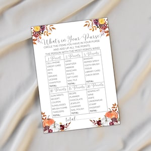 Fall Bridal Shower Game: What&#39;s in Your Purse? (Printable, Instant Download)