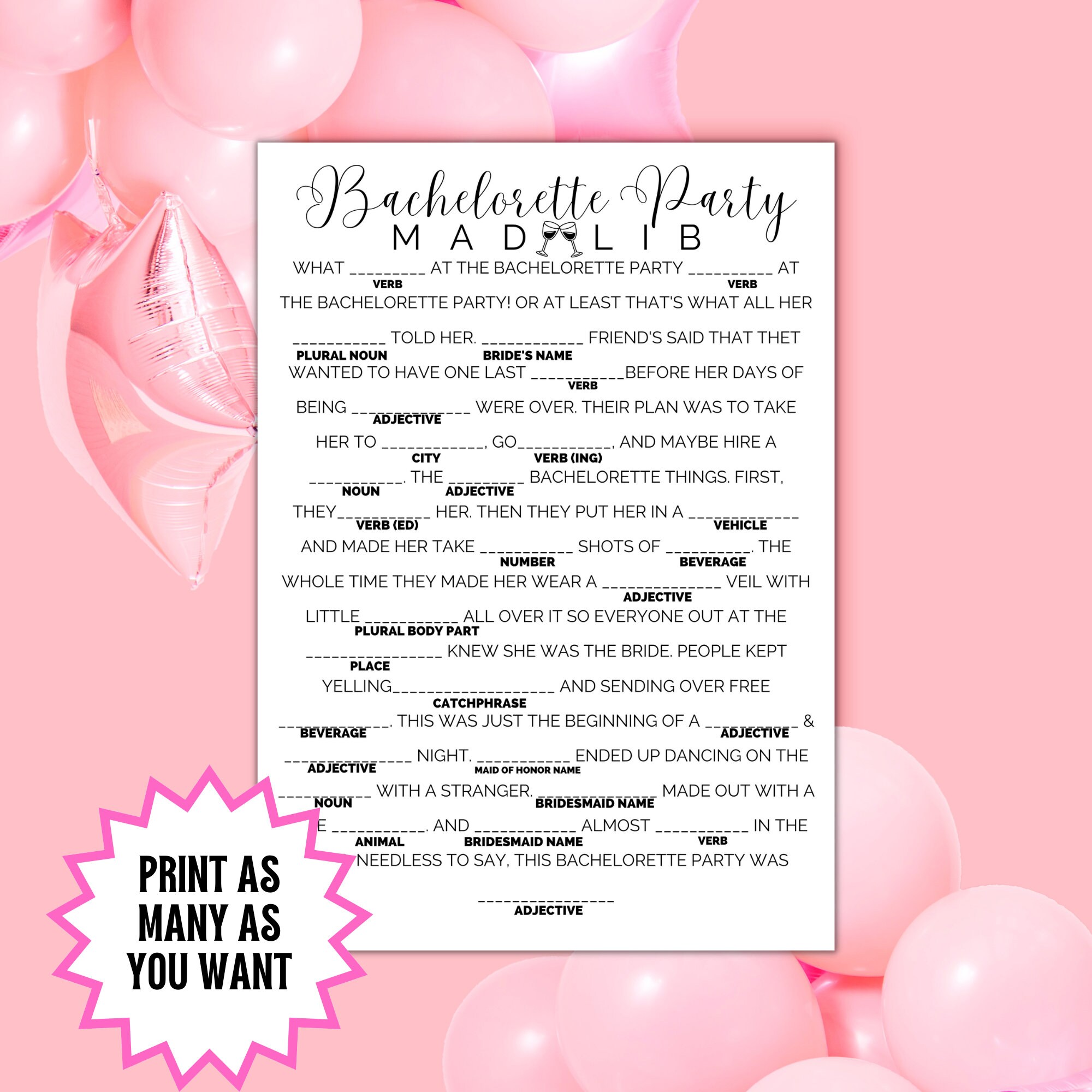 Bachelorette Party Mad Lib Bridal Mab Libs Bachelorette Game Hen Party ...