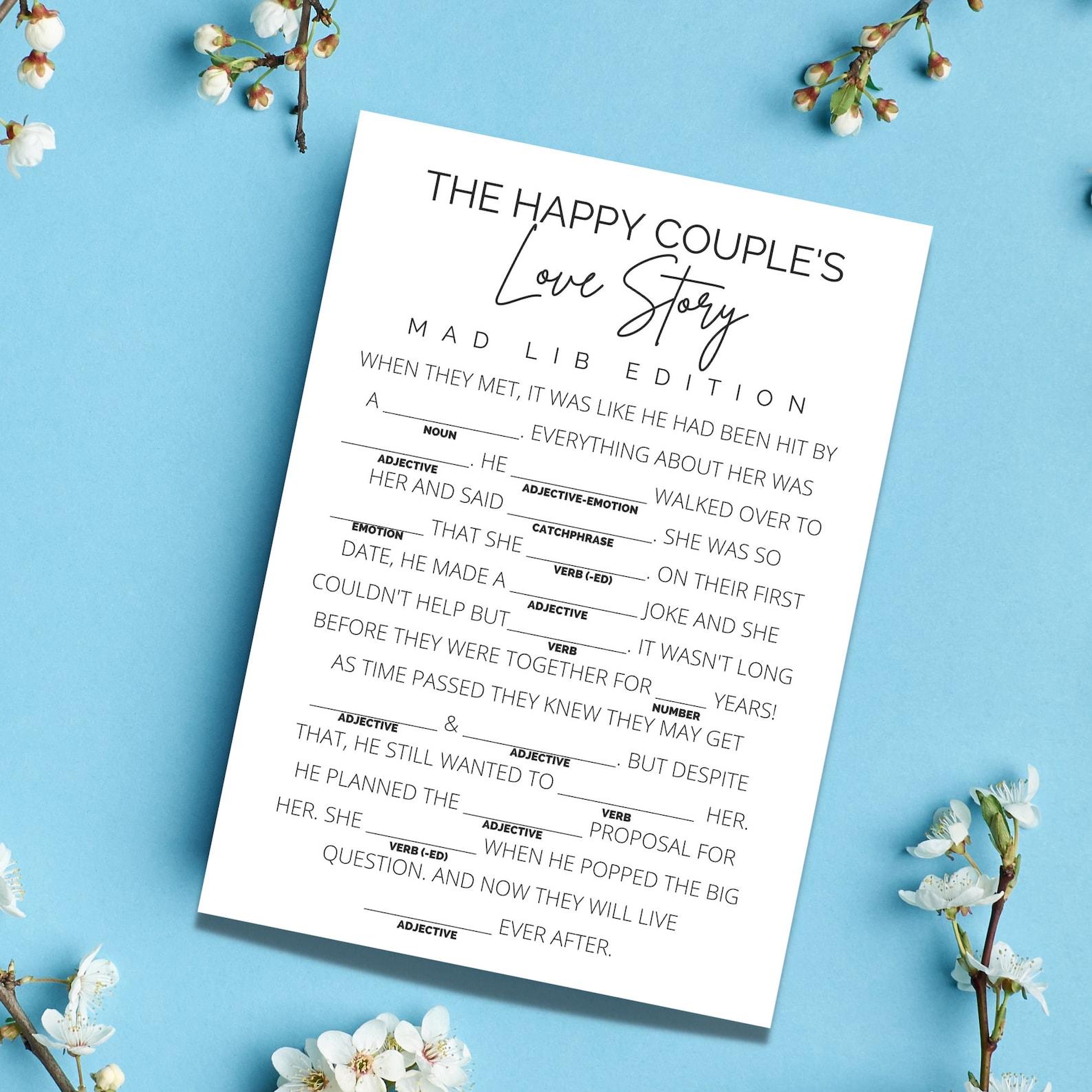 Bridal Mad Libs the Happy Couple's Love Story Mad Lib Edition Printable ...