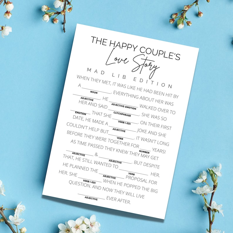 Bridal Mad Libs the Happy Couple's Love Story Mad Lib Edition Printable ...